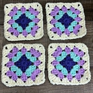 Granny‎ Square Cup Mug Coasters Set of 4 Handcrafted Crochet Cotton